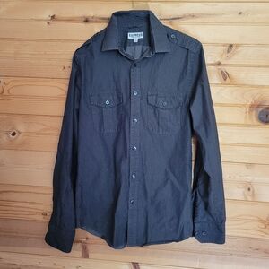 Express Fitted Black Striped Men's Button-Down Shirt, Size: Small 14-14.5